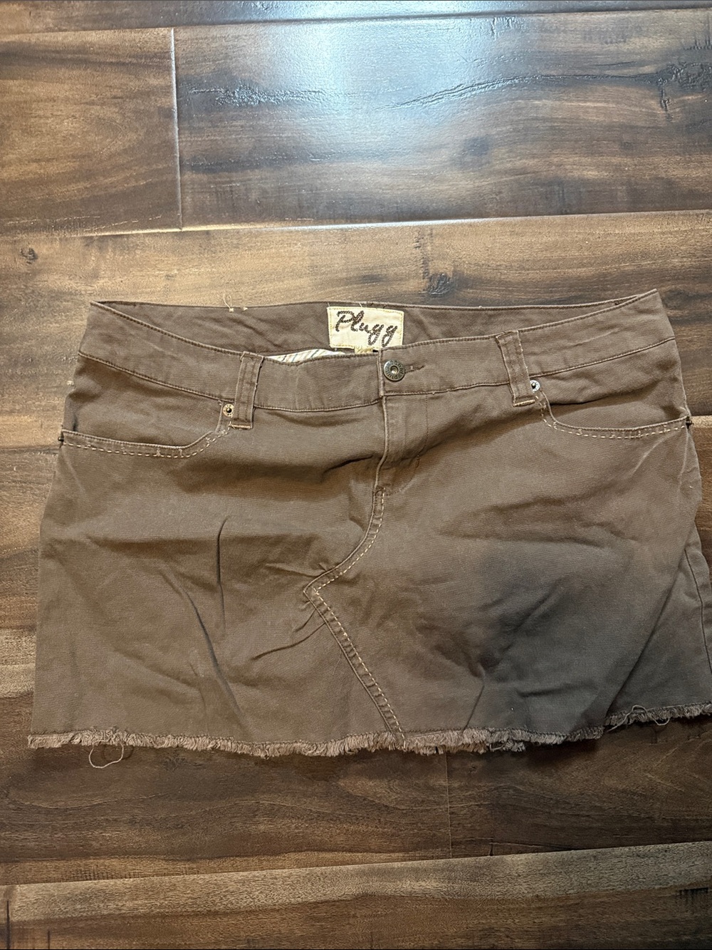 Plugg Women's Brown Frayed Denim Skort